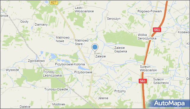 mapa Zalesie, Zalesie gmina Ostrów Mazowiecka na mapie Targeo